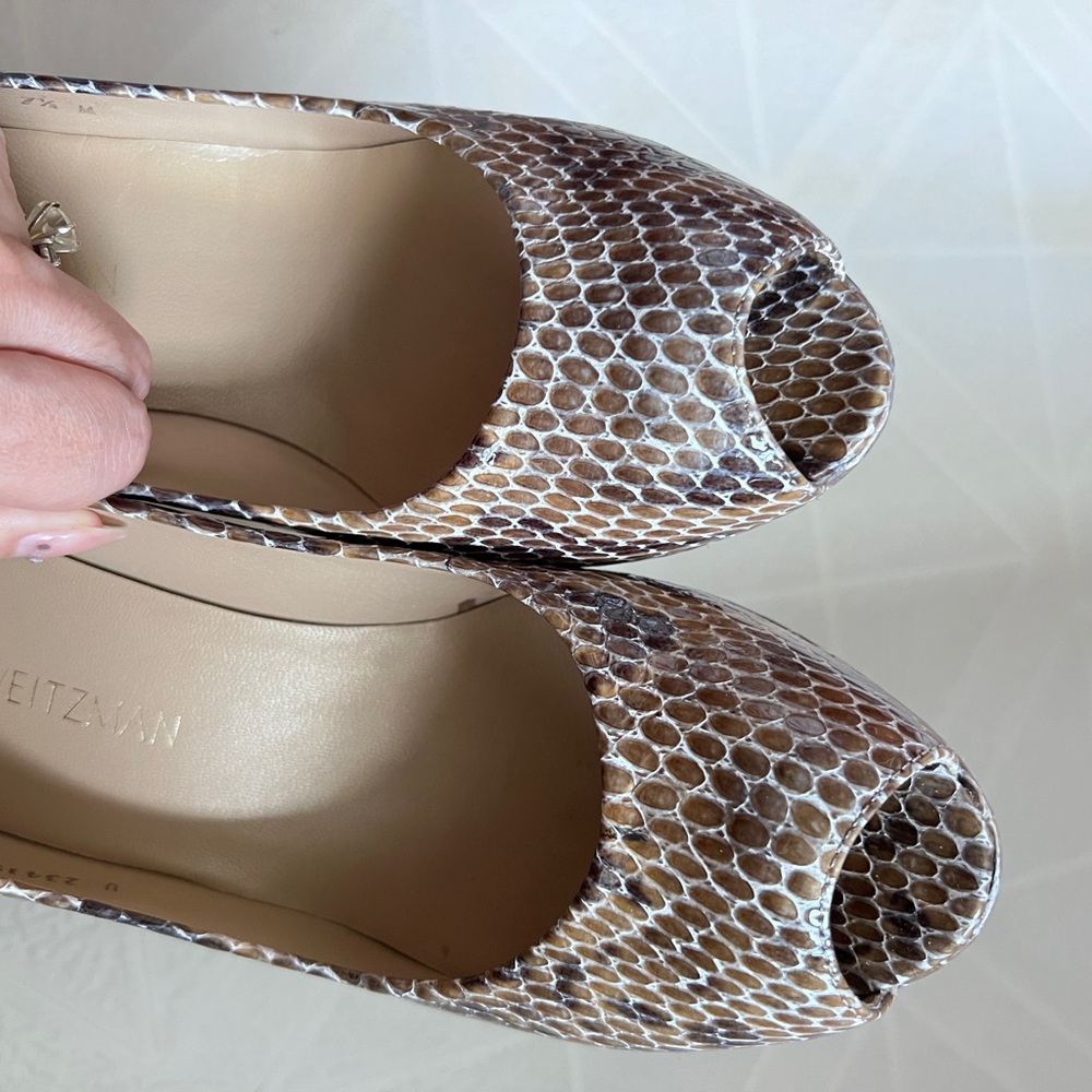 Stuart Weitzman Peep Toe Snake Pumps - Picture 4 of 10